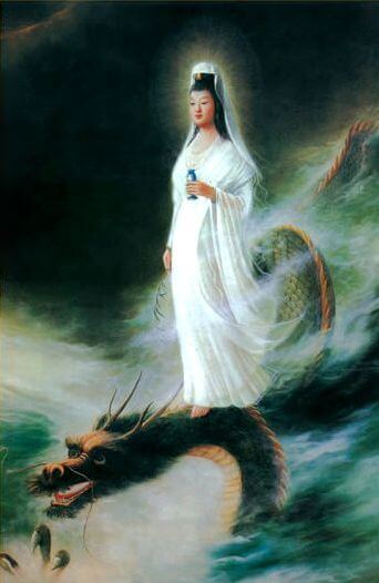 Quan Yin riding a Dragon