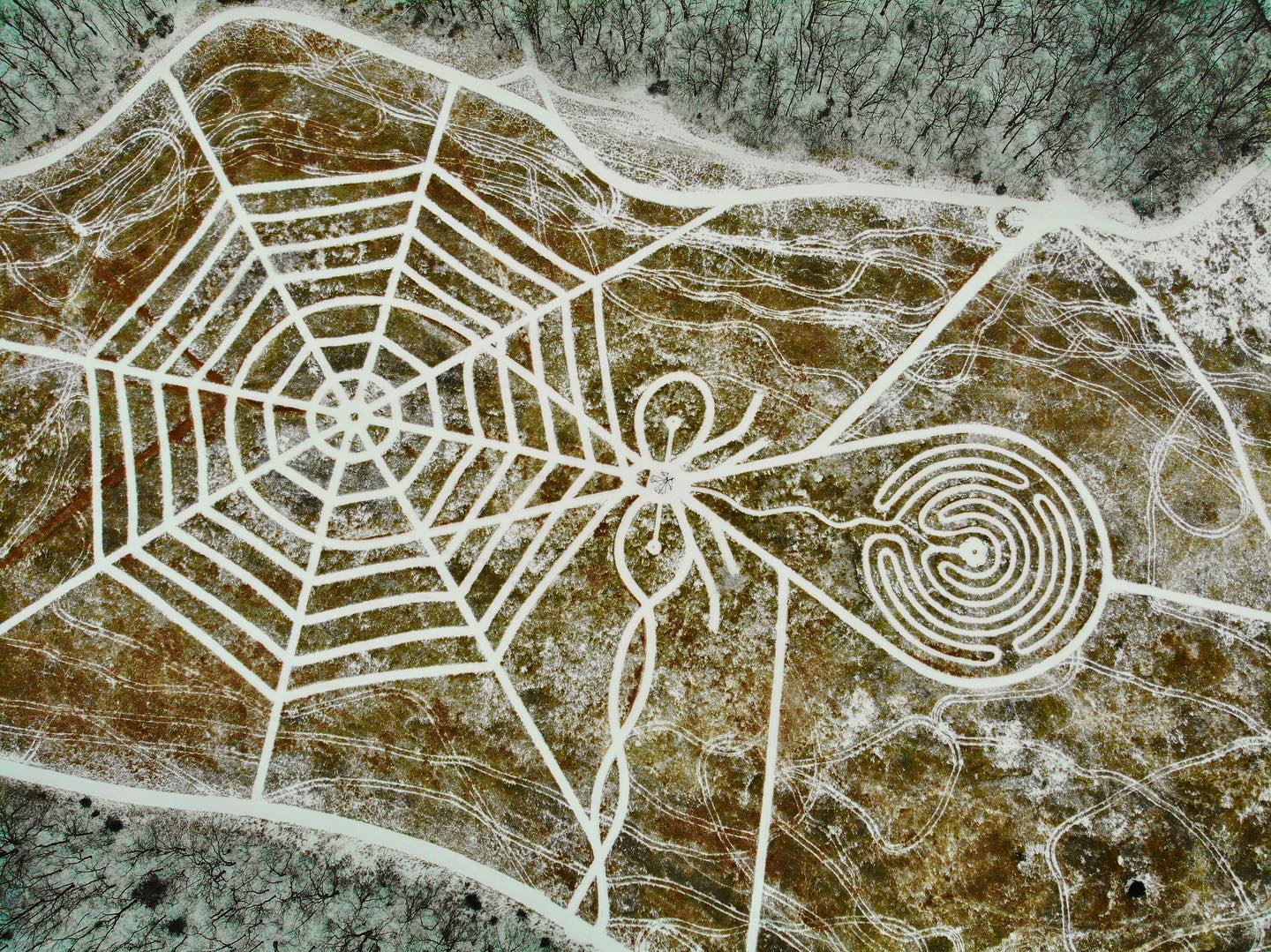 The trail design on the land of Harmony Farms in Kansas. Spider medicine whispering loudly. 