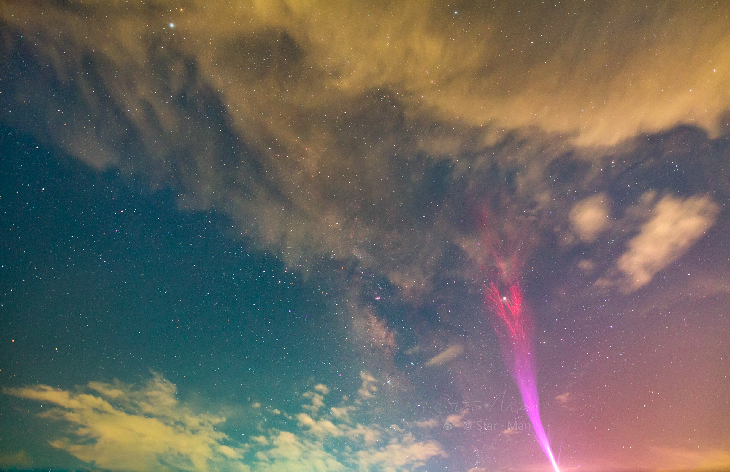 Photo of Blue (Gigantic) Jet taken by Chao Shen on August 25, 2019 @ Pingshui Town, Keqiao District, Shaoxing City, Zhejiang Province, China (shared from spaceweathergallery.com).